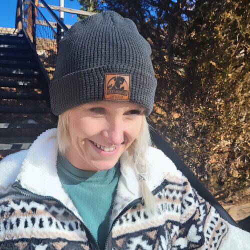 Leather patch beanie